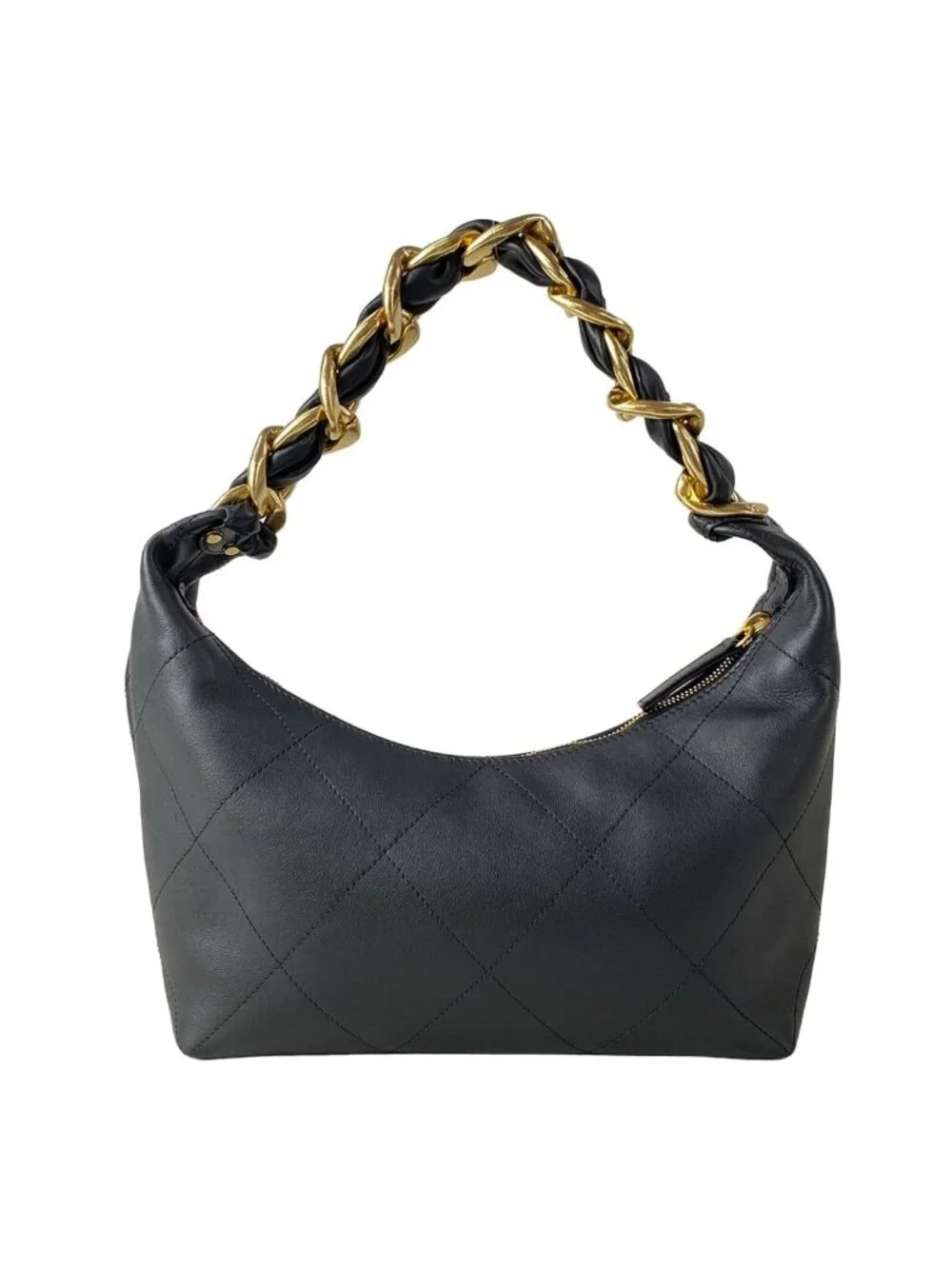 Chanel Handbag Quilted Hobo Black Gold Metal Leather